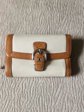 Coach Cream and Tan Leather Buckle Wallet 2004